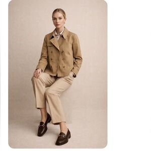 J. Crew Tan Swing Trench Coat C4593 Striped Lining Double Breasted Sz 6